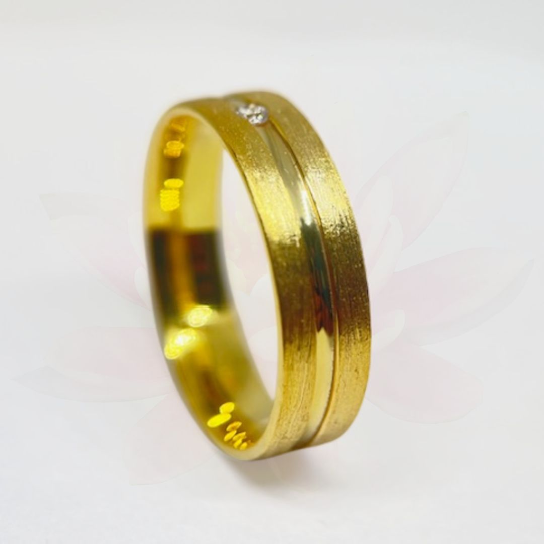 Hannah Wedding Ring- Diamond Accent with Polished and Brushed Finish- 6mm