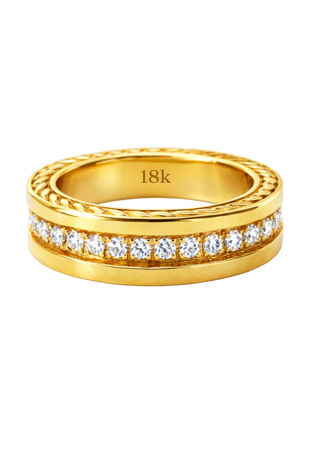 Gold Diamond Weding Band with Milgrain Edges - 6.5 mm