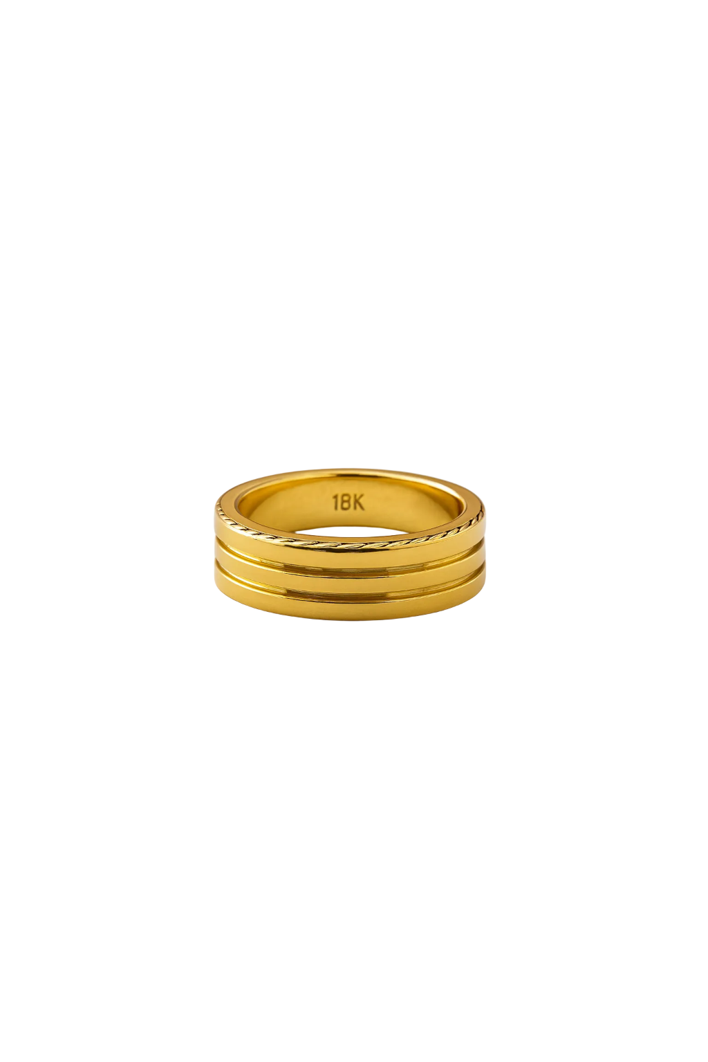 Gold Wedding Band 7mm with  Rope Edge and Grooved Design