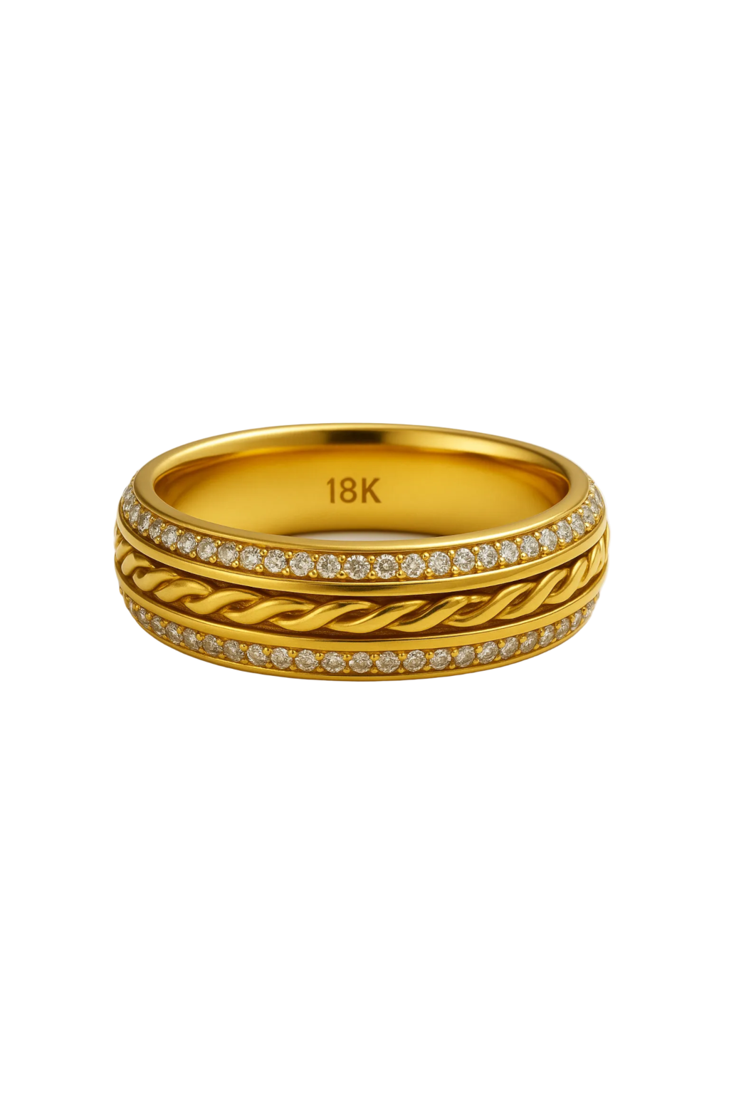 18K Gold Luxury Twisted Rope Diamond Wedding Band - 6mm