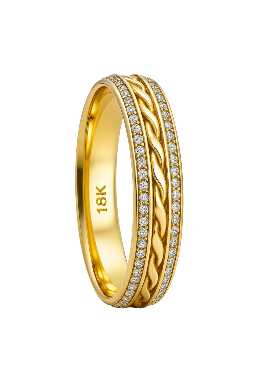 18K Gold Luxury Twisted Rope Diamond Wedding Band - 6mm