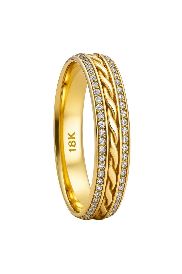 18K Gold Luxury Twisted Rope Diamond Wedding Band - 6mm