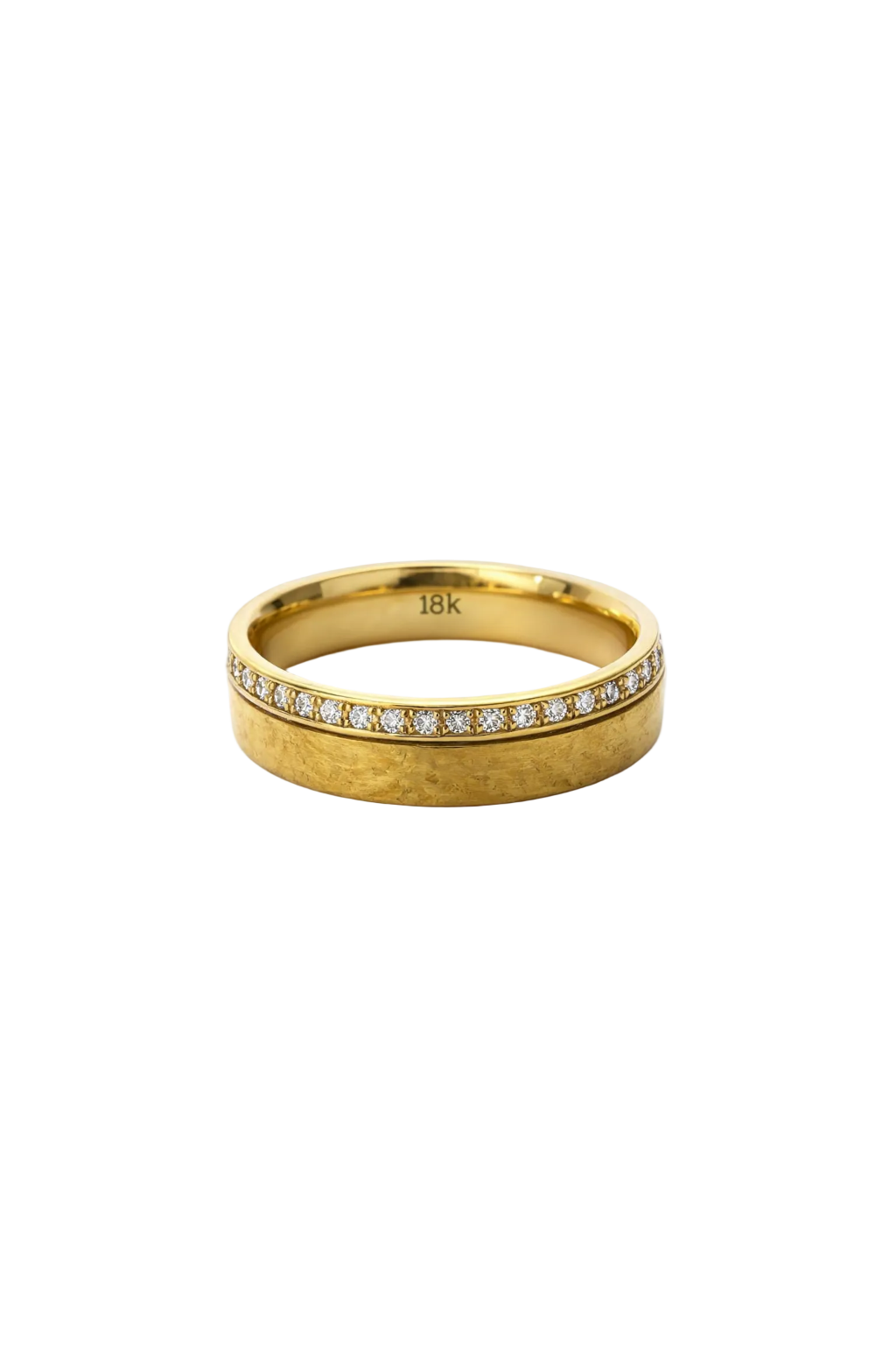 18K Hammered Gold Wedding Band with Diamond Edge 5.5mm