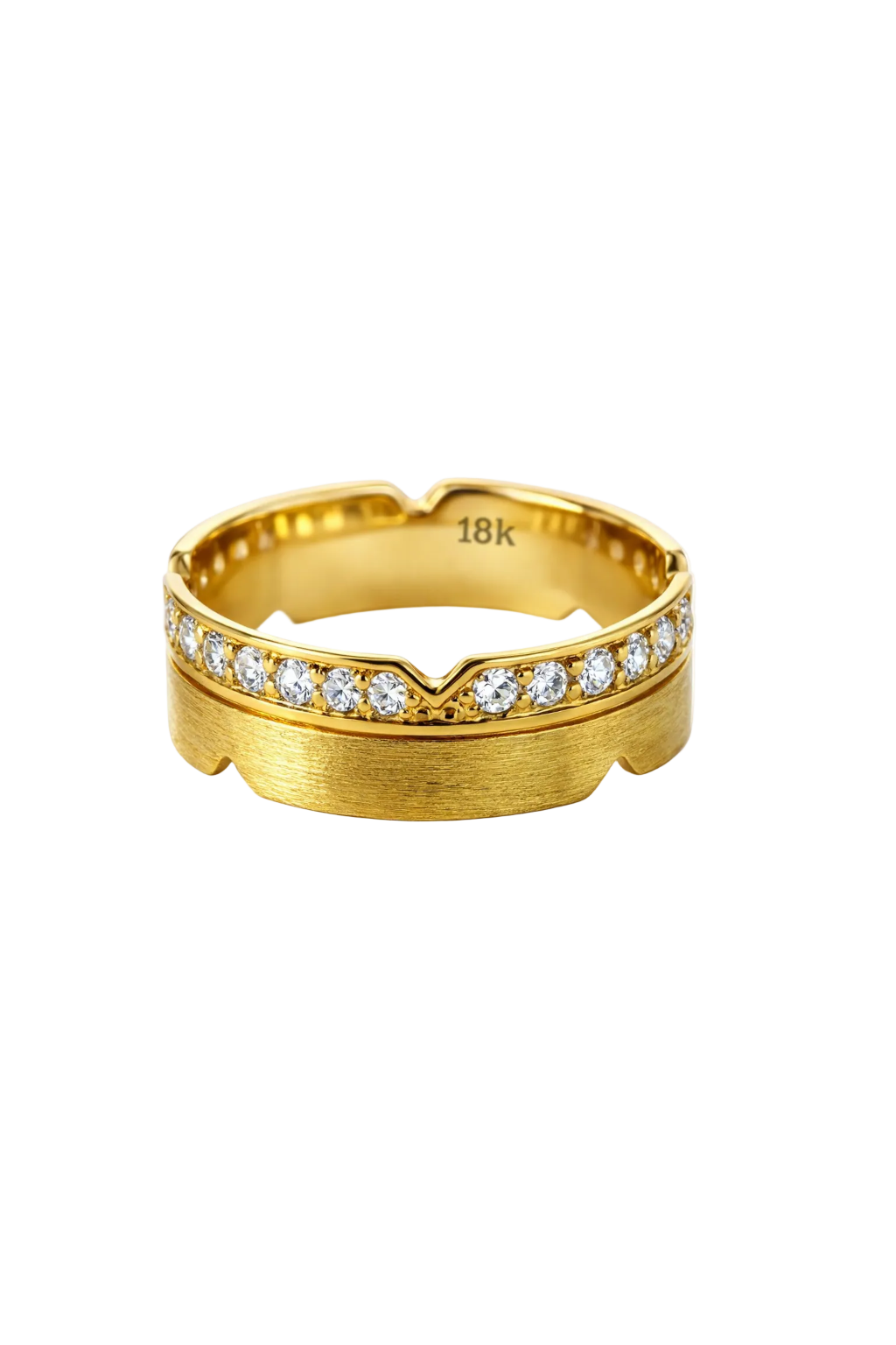 18K Textured Gold Wedding Band with Diamond Edge