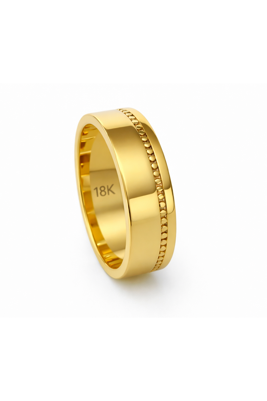 Gold Wedding Band - Matte Finish with Milgrain Center 6mm
