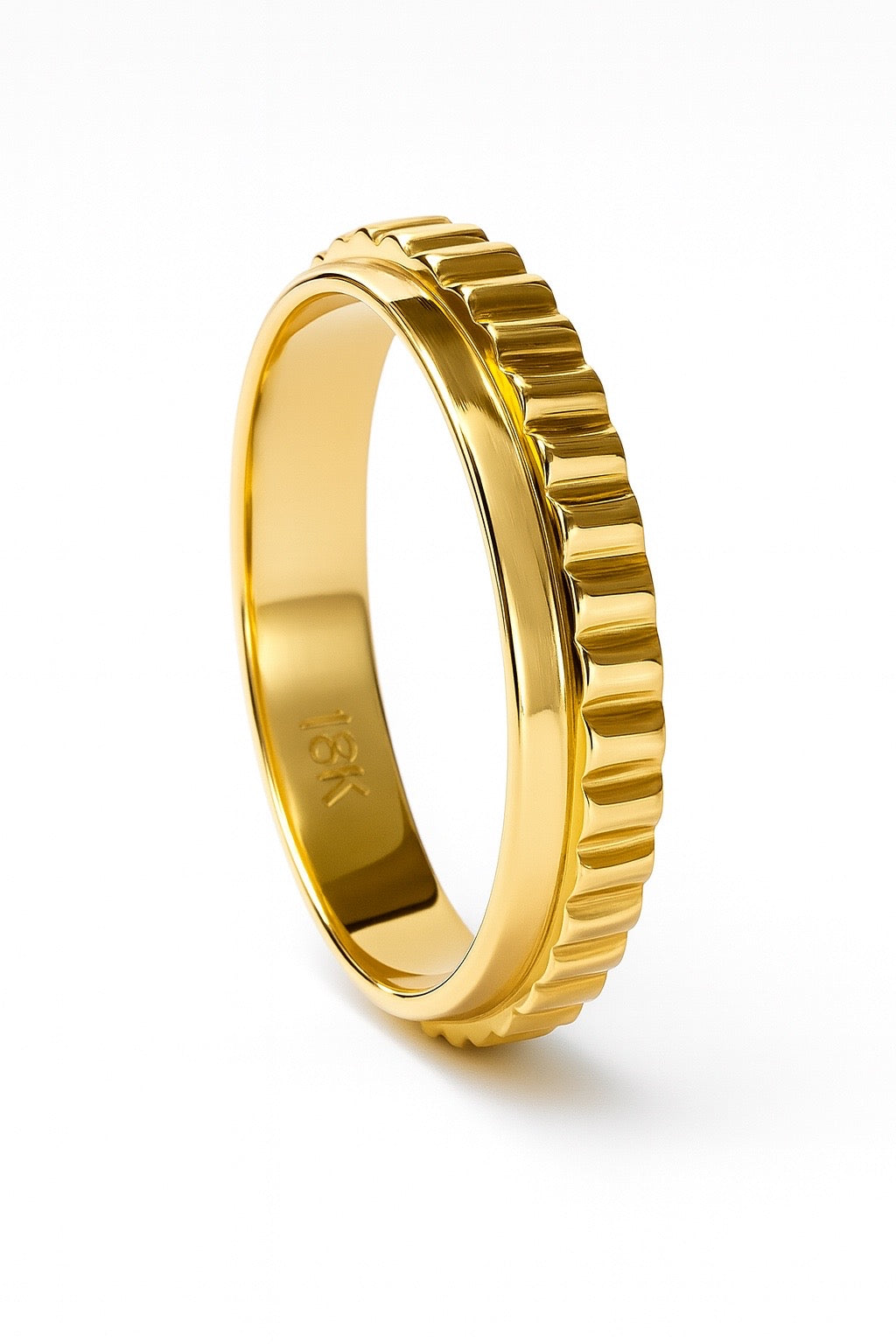 Lewwis - Bold Gold Ribbed Wedding Band - 4.5mm