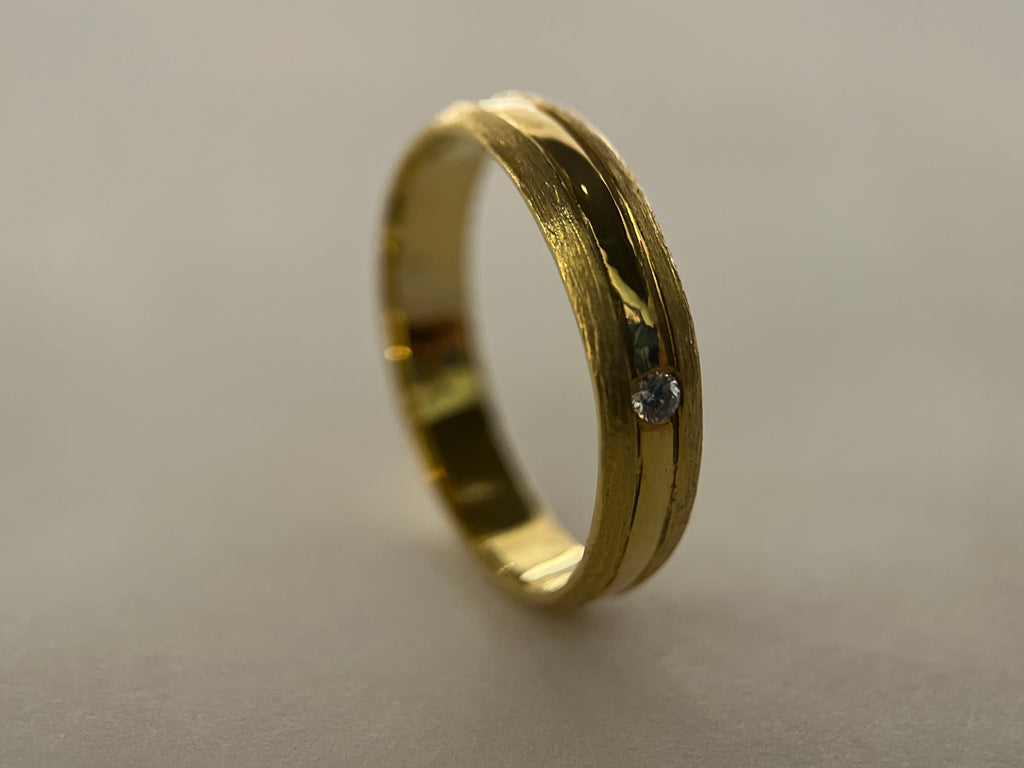 Alexia Wedding Ring- Diamond Accent with Polished and Brushed Finish- 5mm
