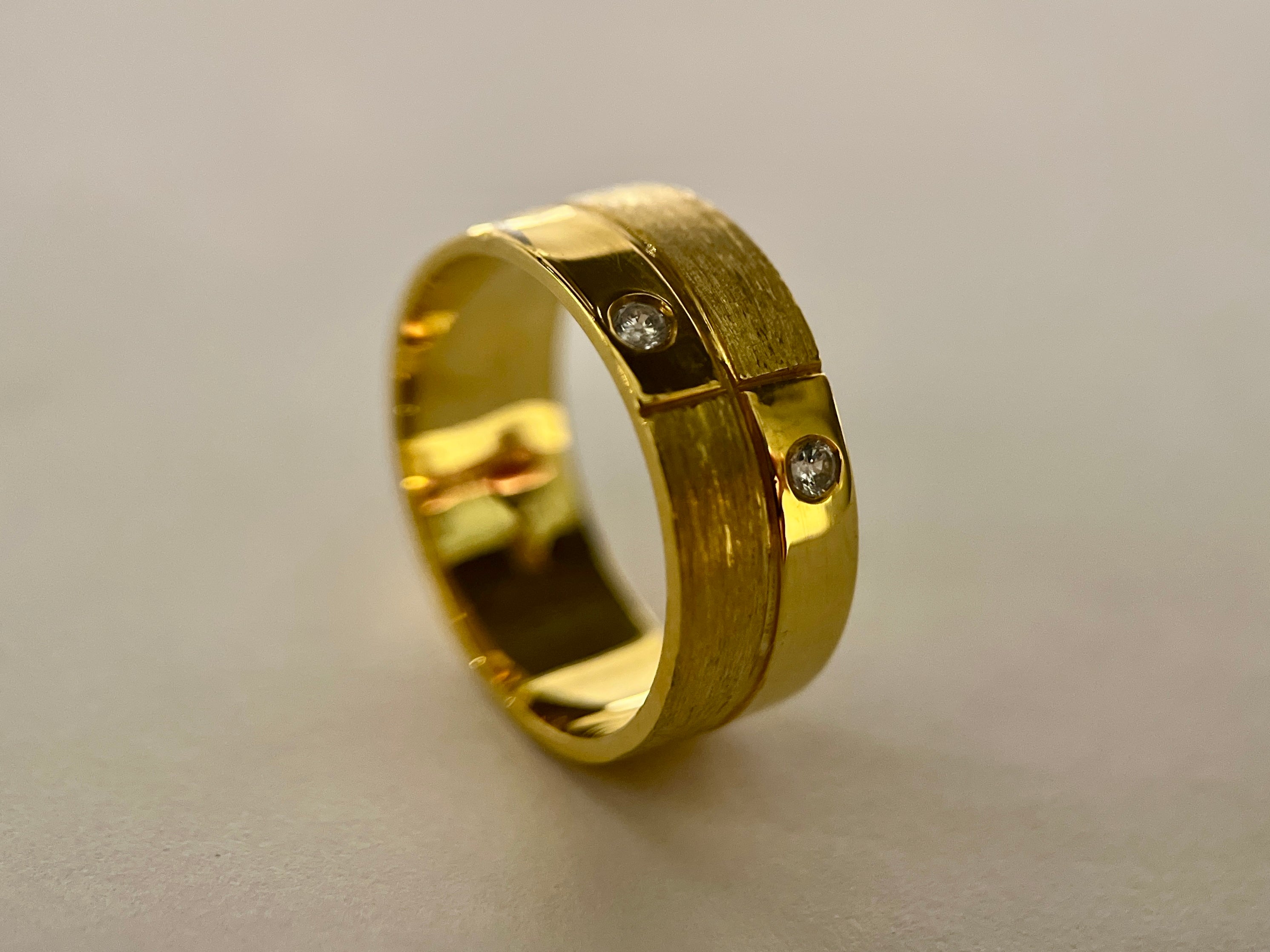 Andreey Wedding Ring- Two Diamond Accent  with Brushed & Polished Finish-7.5mm