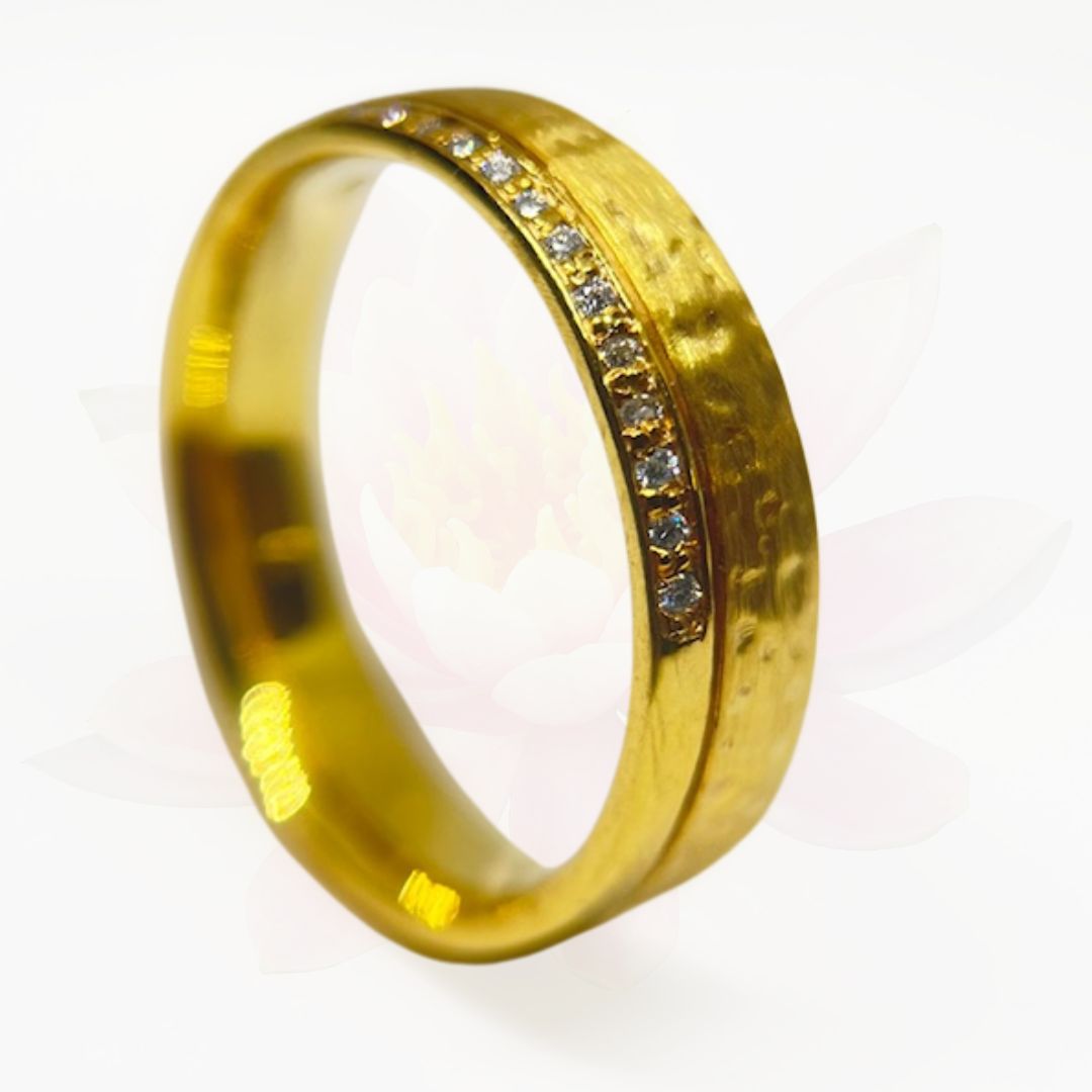 Whitney Wedding Ring- 20 Diamond Accent  with Hammered Finish