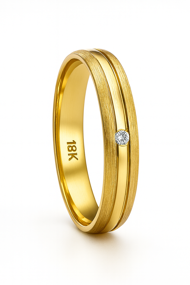 Alexia Wedding Ring- Diamond Accent with Polished and Brushed Finish- 5mm