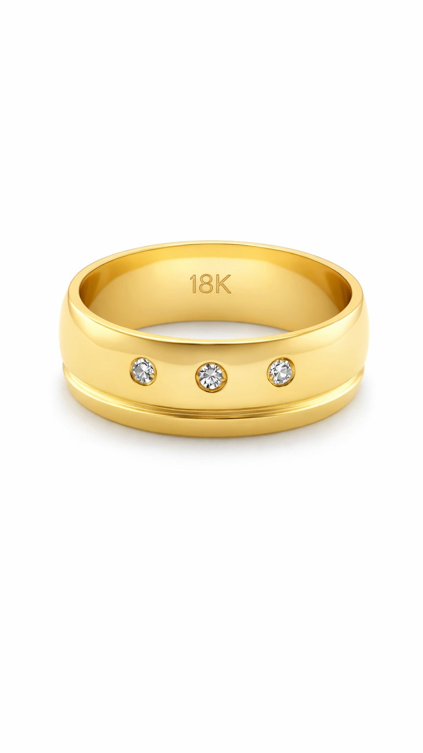 Gold Wedding Band with Half-Round Diamond Accent -7.5mm