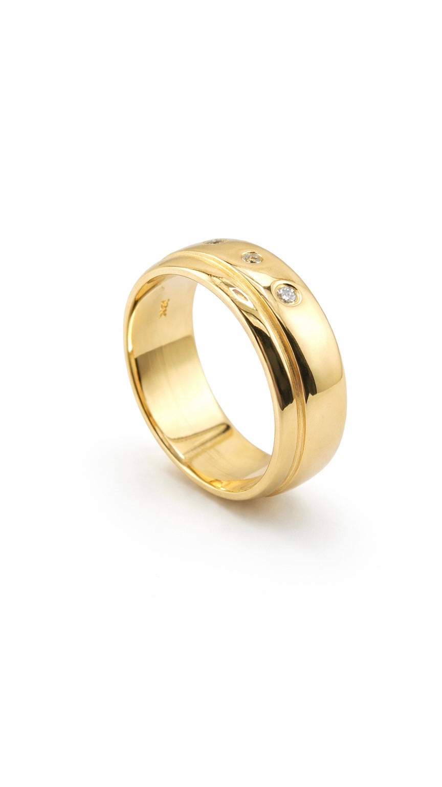 Gold Wedding Band with Half-Round Diamond Accent -7.5mm
