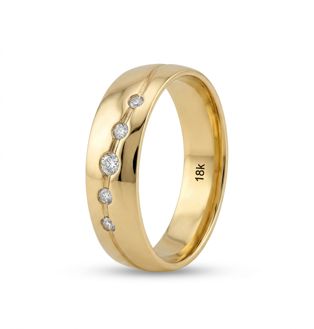 Diamond Gold Wedding Band - Polished Finish-7mm