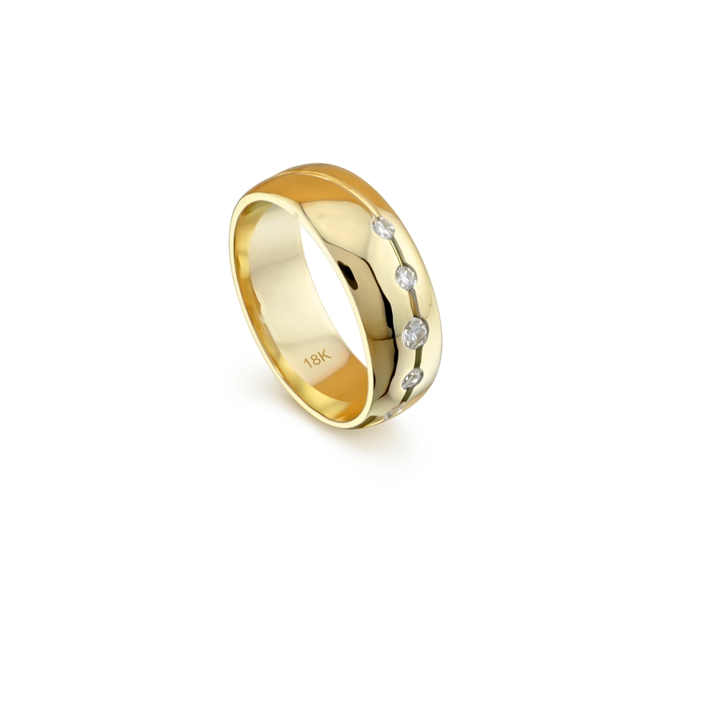 Diamond Gold Wedding Band - Polished Finish-7mm