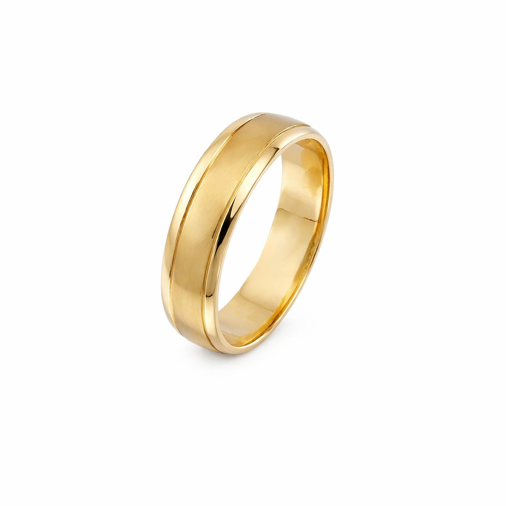 Satin & Polished Gold Wedding Band - 7mm