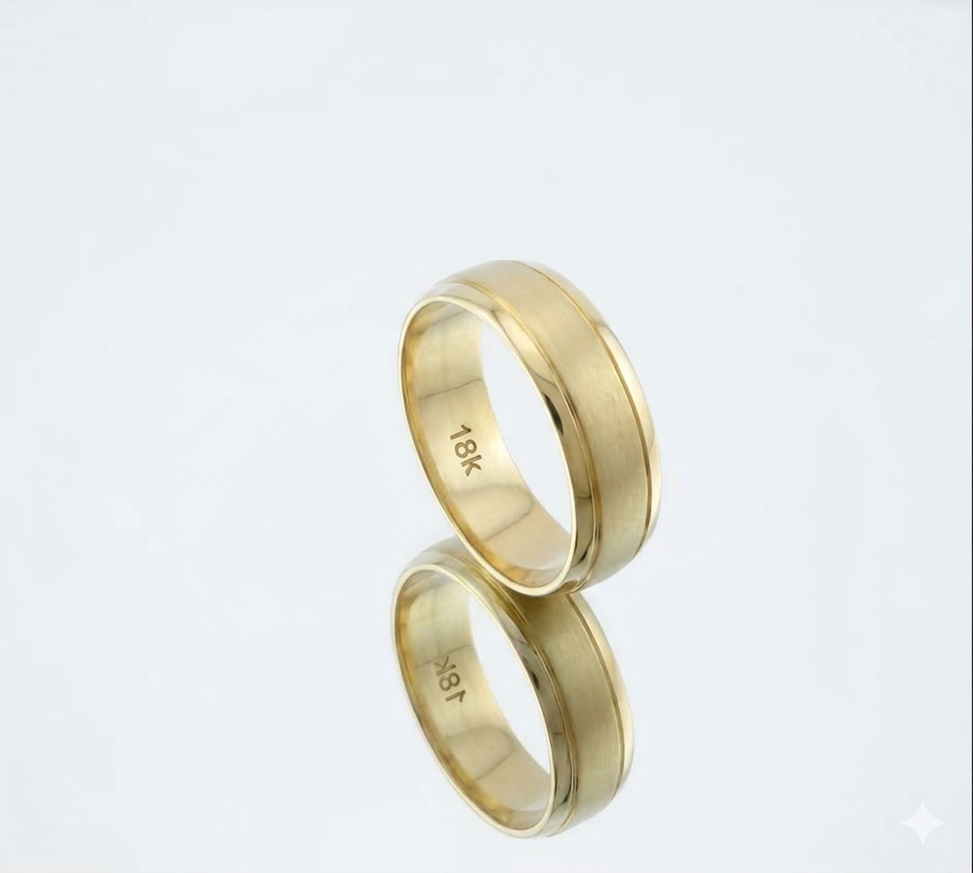 Satin & Polished Gold Wedding Band - 7mm