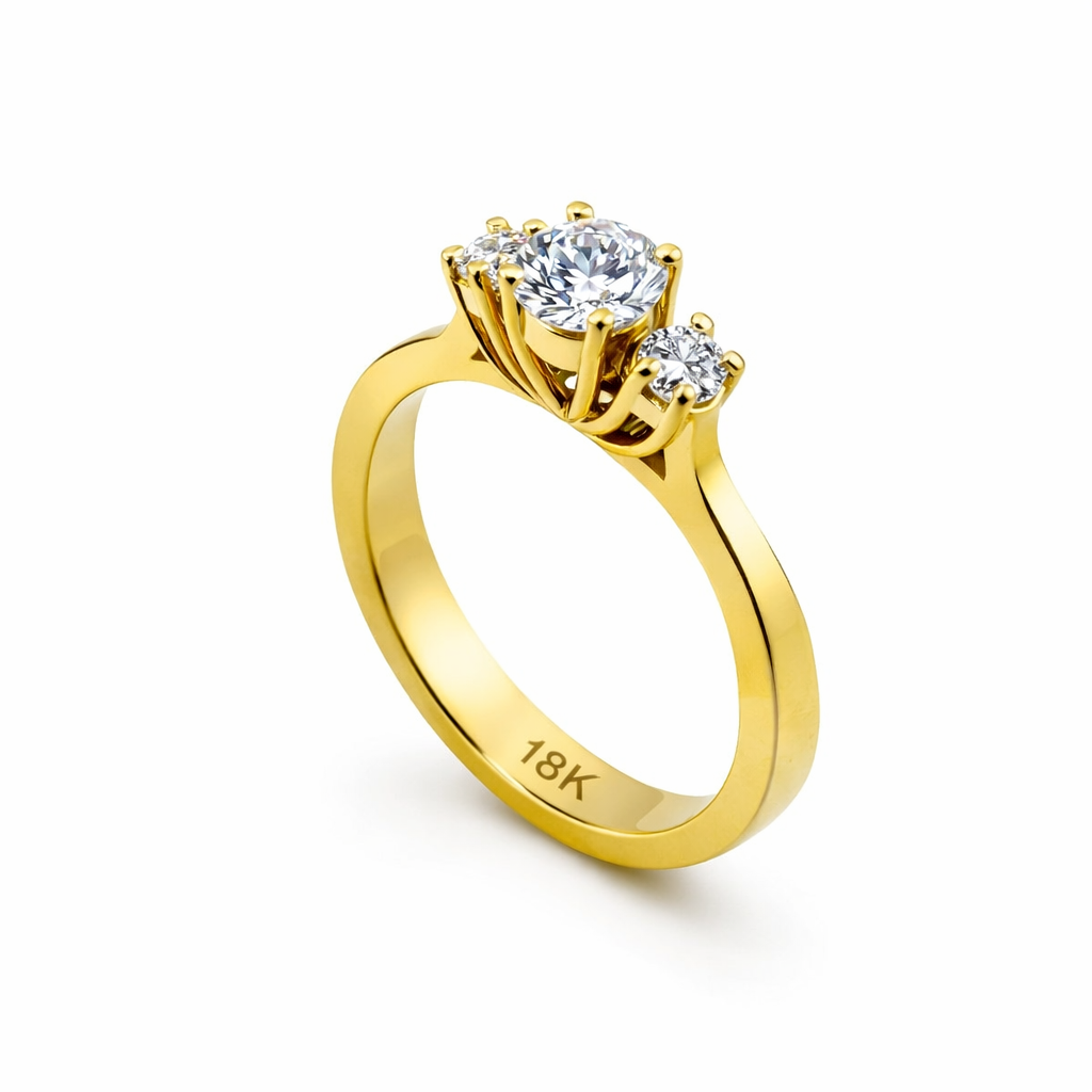 Round Diamond Three Stone Engagement Ring