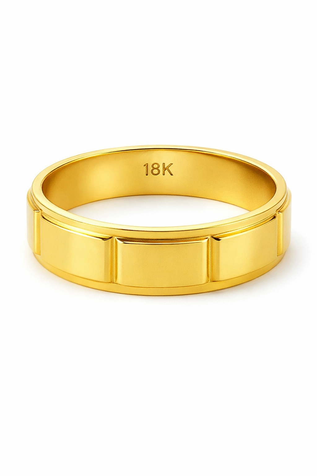 Gold Wedding Band with Geometric Grooved Design – 6mm