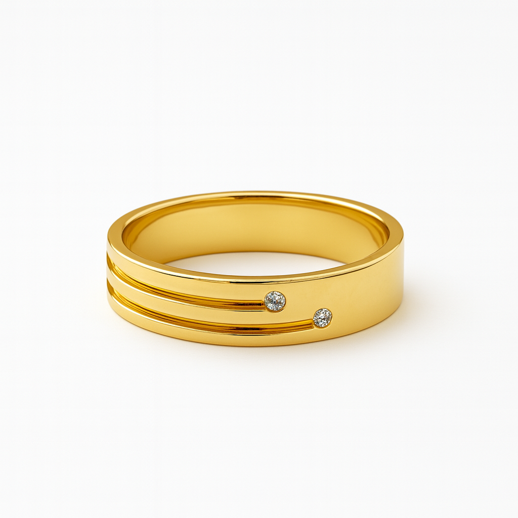 Brooke Sculpted Polished Wedding Band with Two Diamond Accent Stones