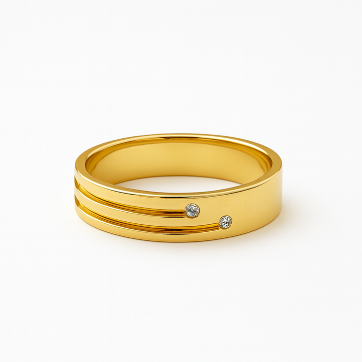 Brooke Sculpted Polished Wedding Band with Two Diamond Accent Stones