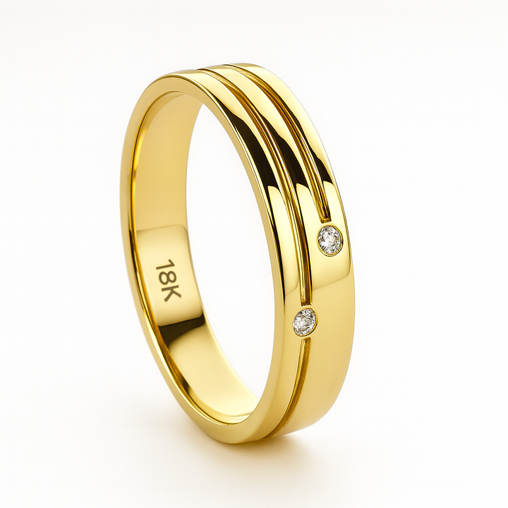 Brooke Sculpted Polished Wedding Band with Two Diamond Accent Stones