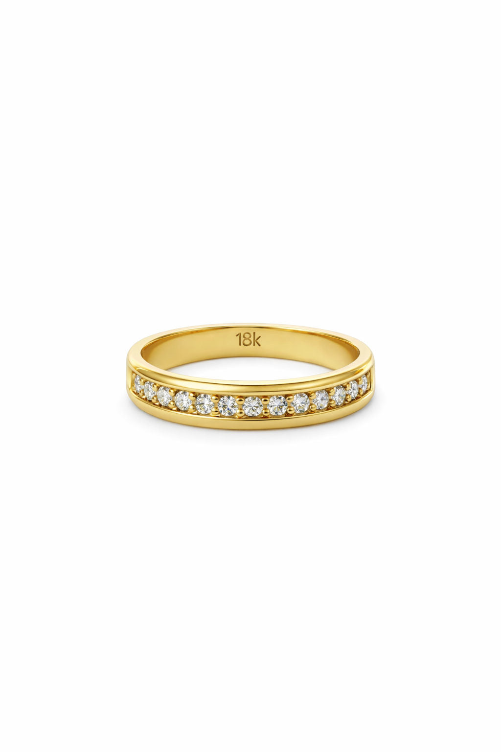 18K Gold Slim Diamond Wedding Band - Minimal Classic