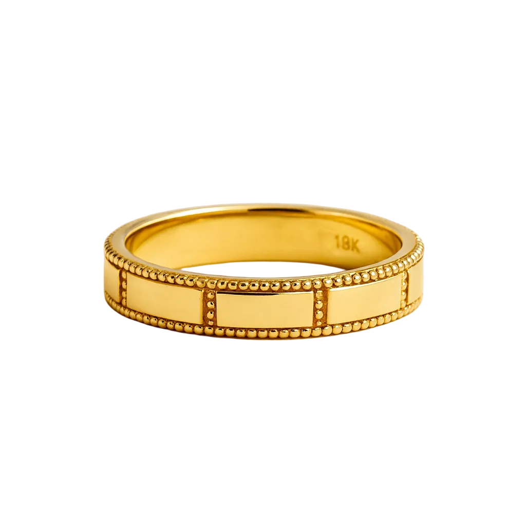 Minimalist 18K Gold Wedding Band Ring with Textured Edges – 4.0mm