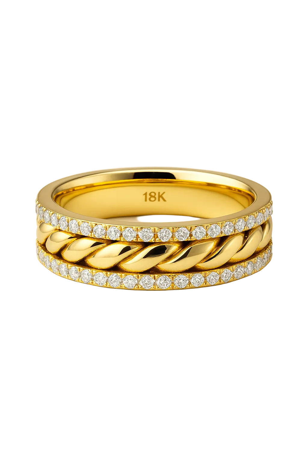 Elodie Wedding Band-Twisted Rope with Diamond Accent Lines - 6.5mm