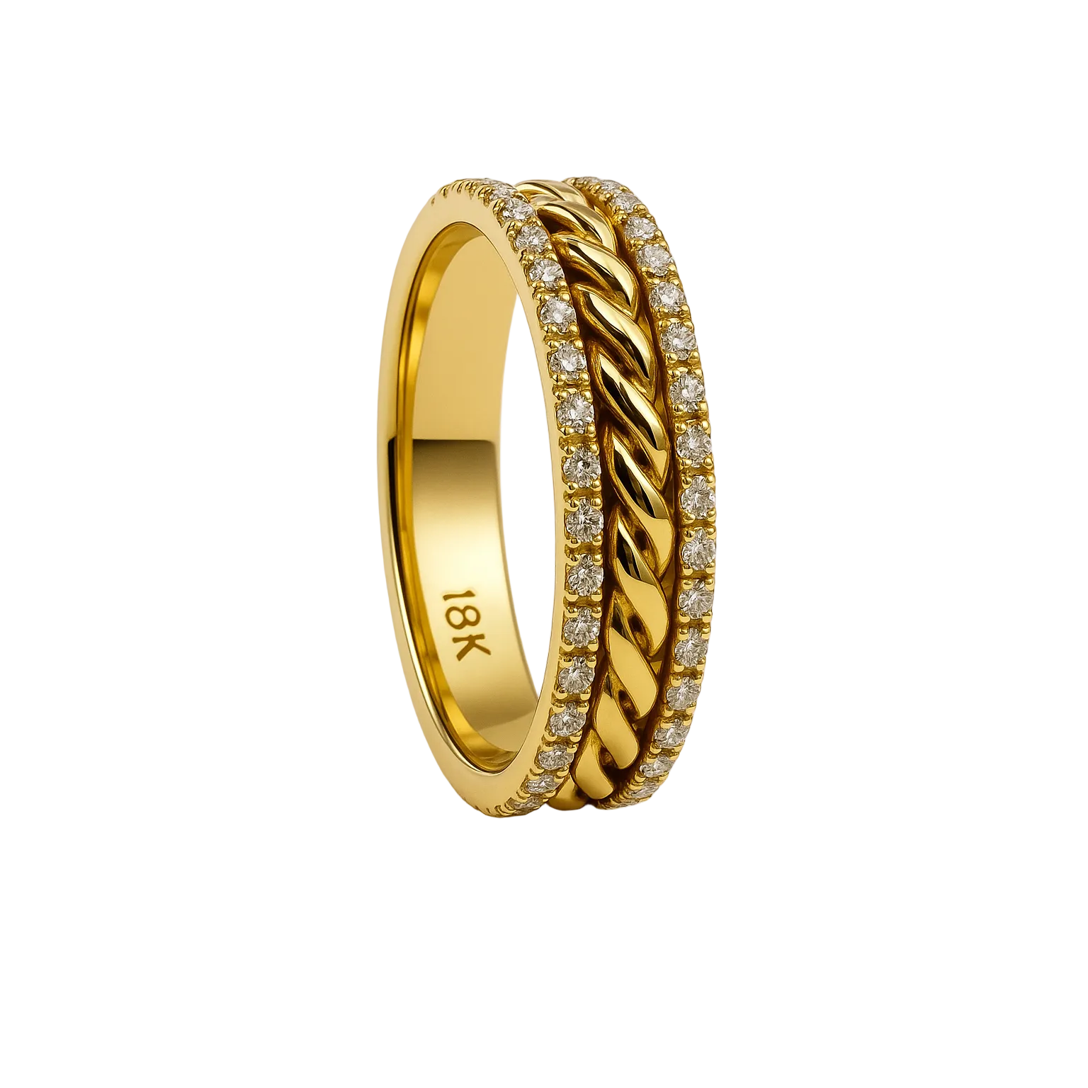 Gold Braided Diamond Wedding Band - 6mm