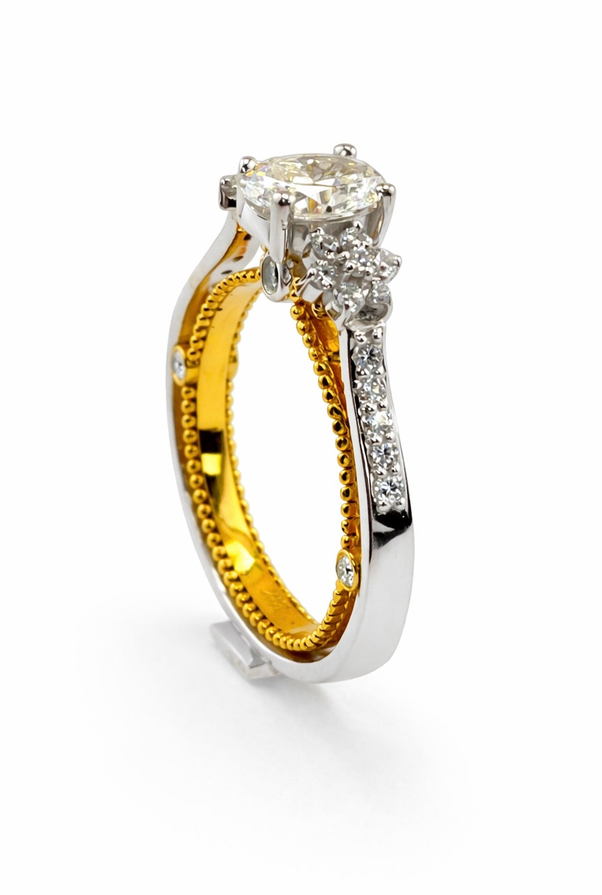 Two-Tone Diamond Engagement Ring – Milgrain Detail