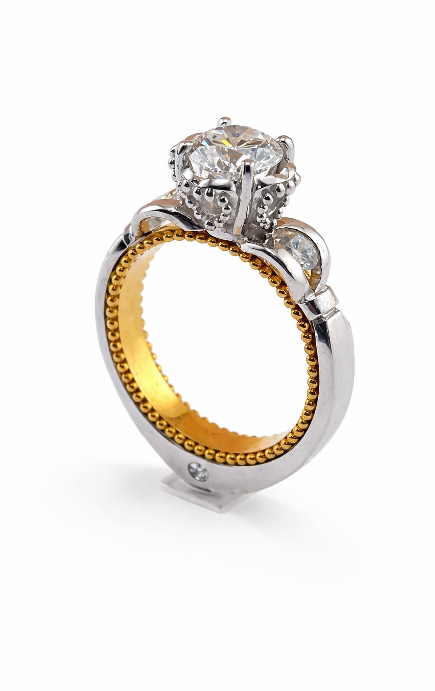 Two-Tone Diamond Engagement Ring - Sculpted Design