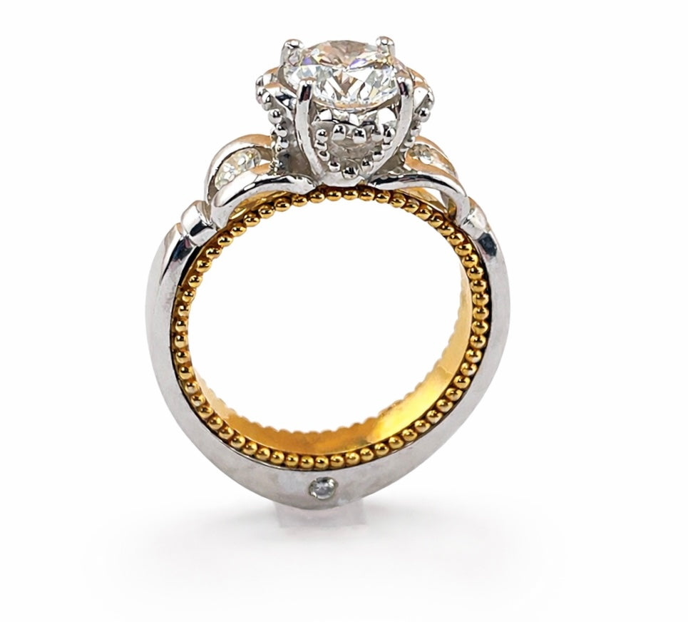 Two-Tone Diamond Engagement Ring - Sculpted Design