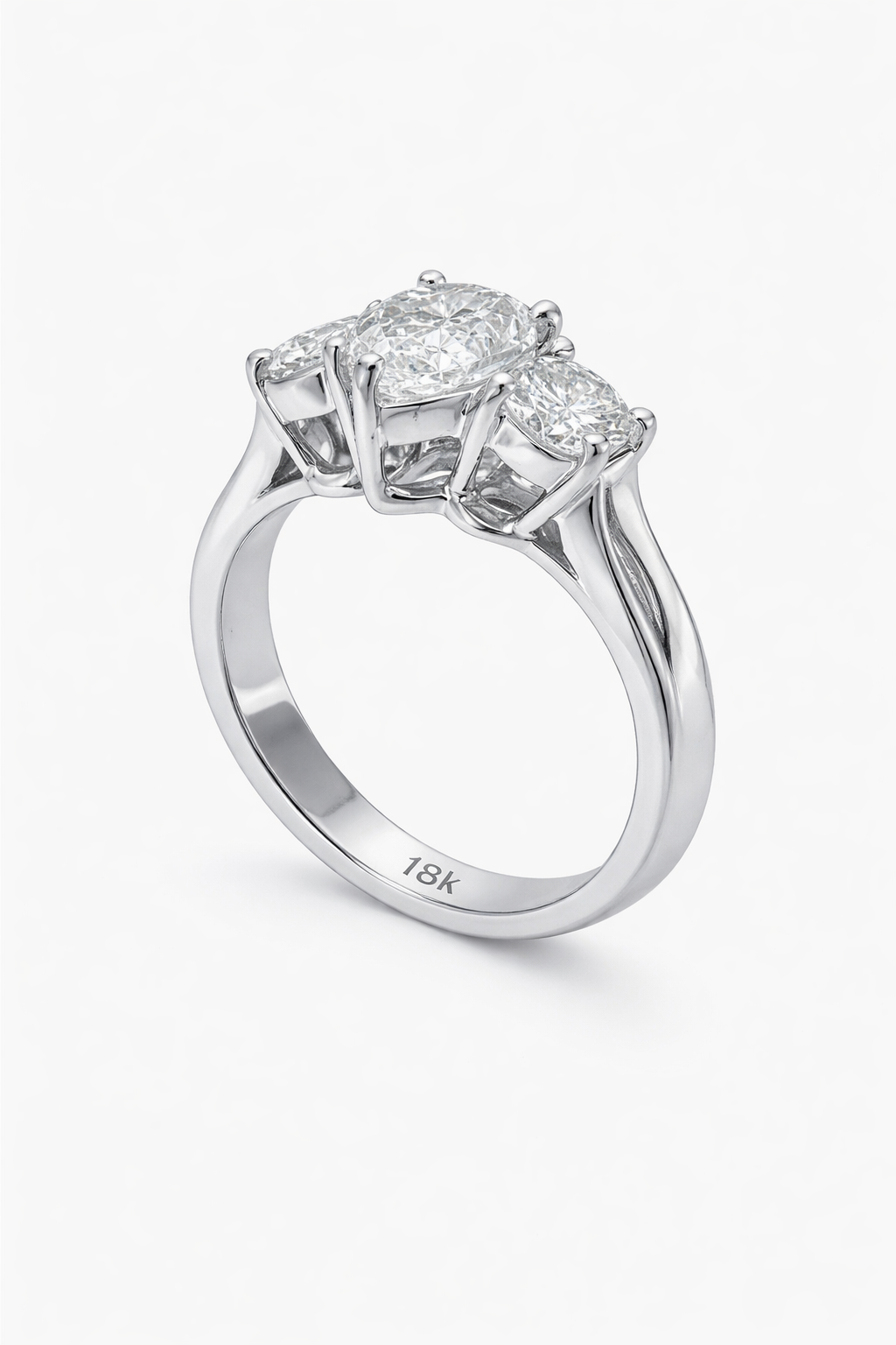 14K White Gold Three-Stone Engagement Ring with Diamond Side Stones