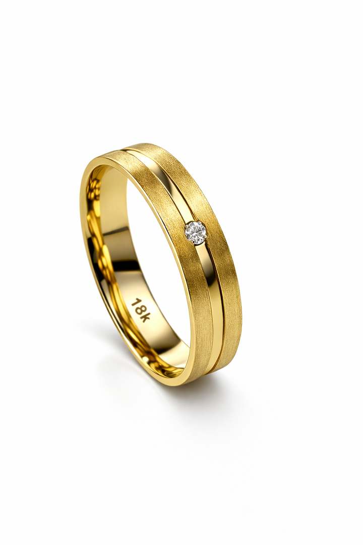 Hannah Wedding Ring - Diamond Accent with Polished and Brushed Finish - 6mm