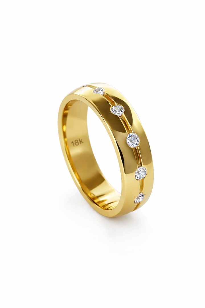 Klera Wedding Band - Polished Round Edges and Diamonds - 6mm