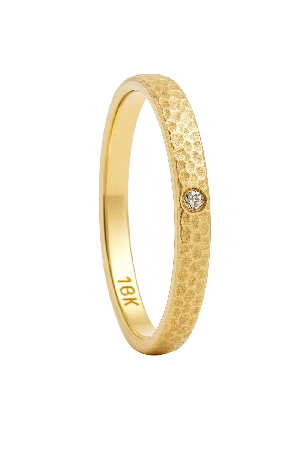 Brushed gold detail engagement ring or wedding band, handmade, features a brilliant diamond accent stone in the center. 18K or 14K Gold Women's Wedding Band.