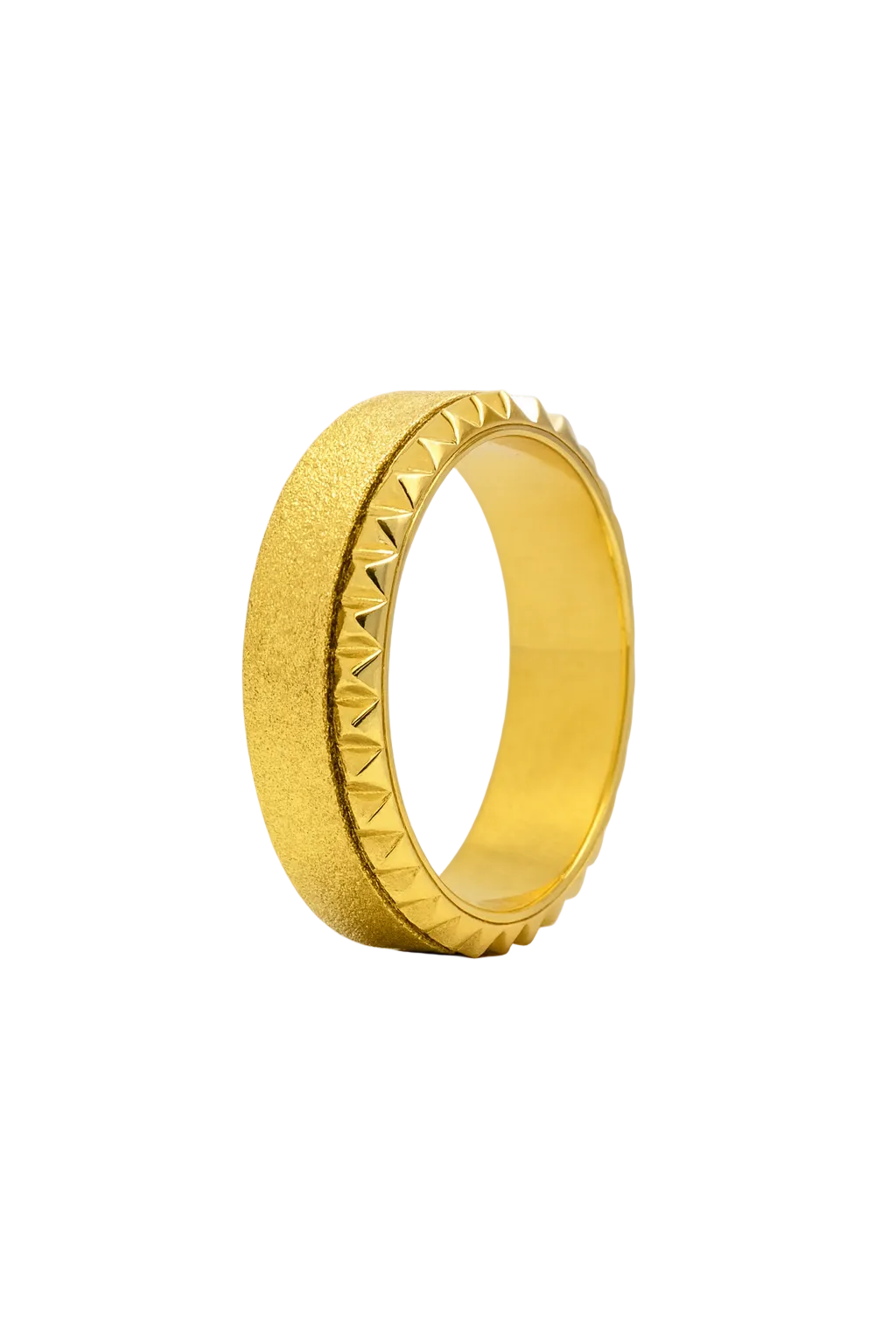 18K Gold Wedding Band with Matte Finish and Pyramid Edge – 6.5mm