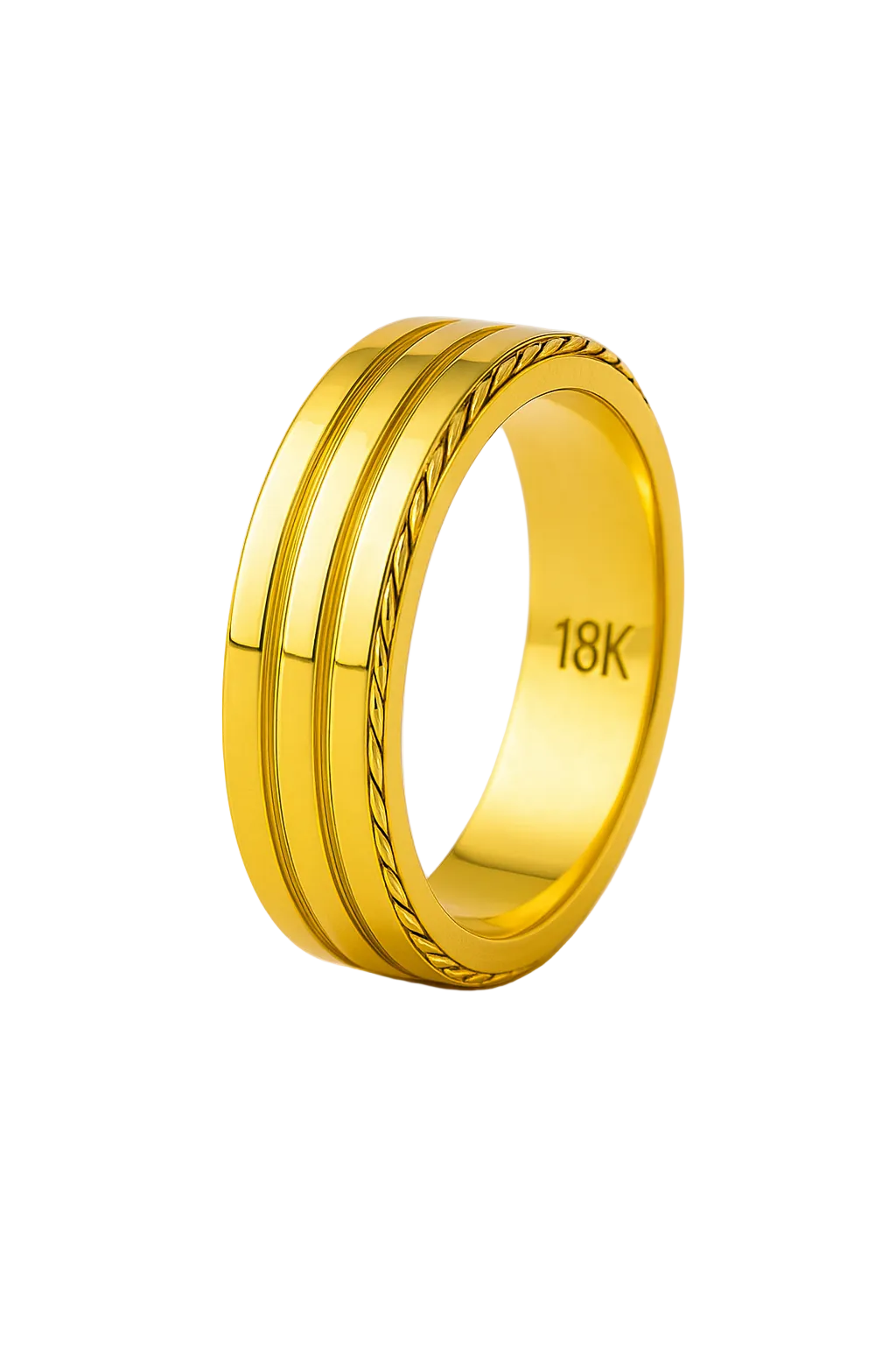18K Gold Wedding Band with Braided Edge Detail - 7mm