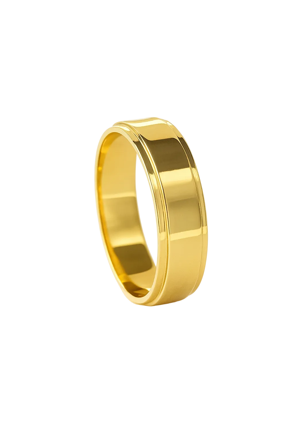 18K Gold Wedding Band Polished Wedding Band with Center Ridge – 6.5mm