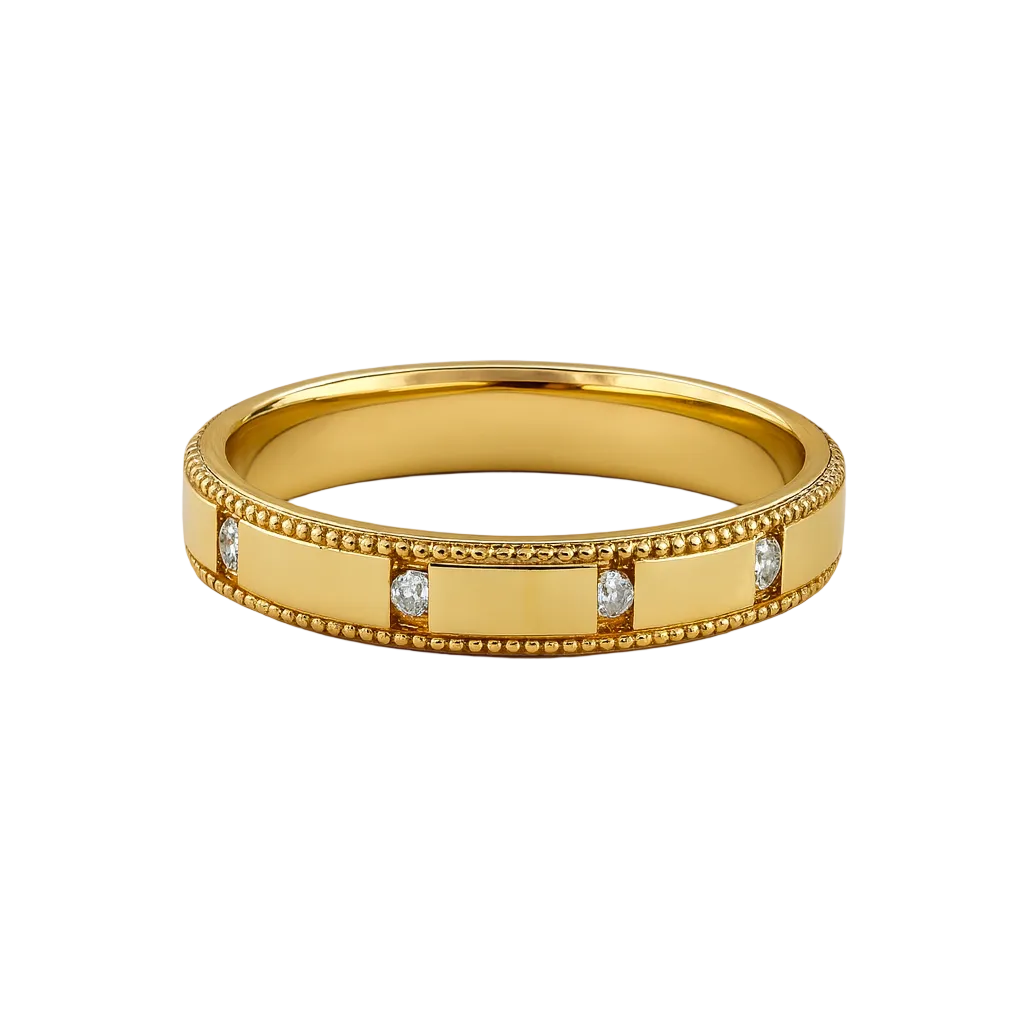 18K Gold Diamond Wedding Band with 1.5mm Stones - 4mm