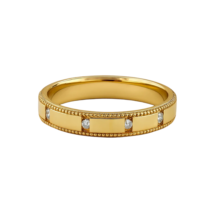 18K Gold Diamond Wedding Band with 1.5mm Stones - 4mm