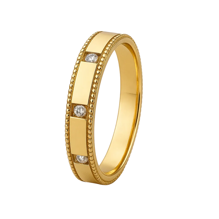 Gold ring with embedded diamonds