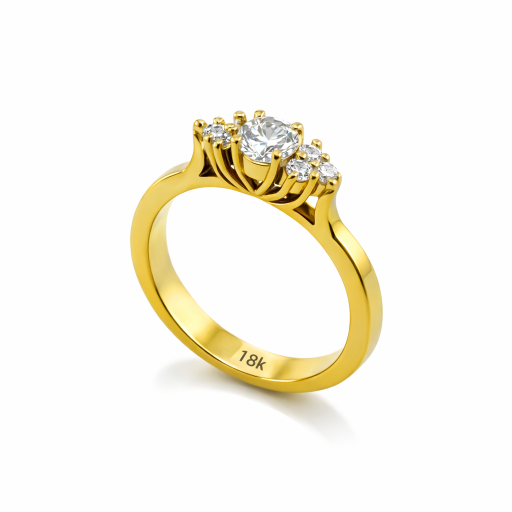 Round Diamond with Side Diamonds Engagement Ring