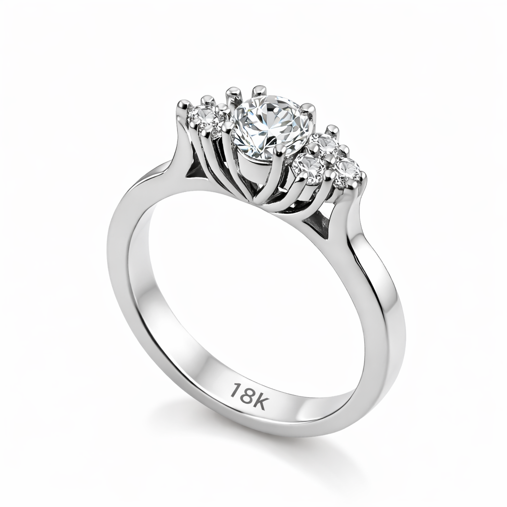 Round Diamond with Side Diamonds Engagement Ring