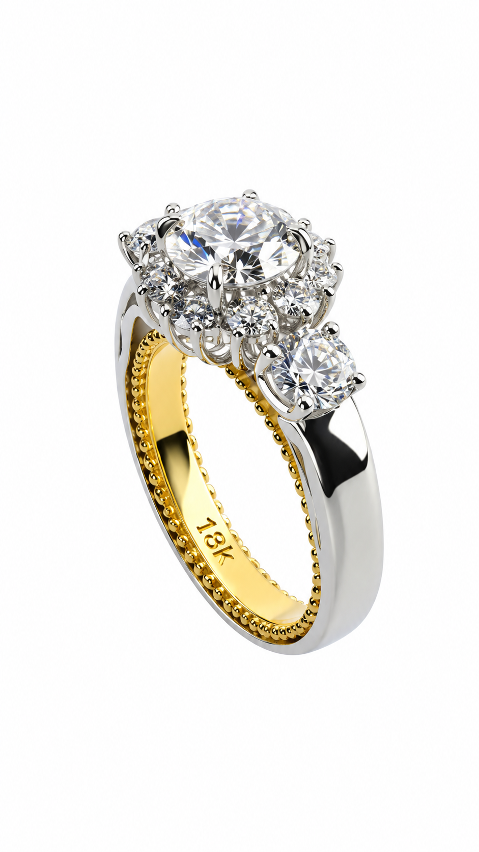 Round Halo Lab Grown Diamond Engagement Ring in Two-Tone Gold