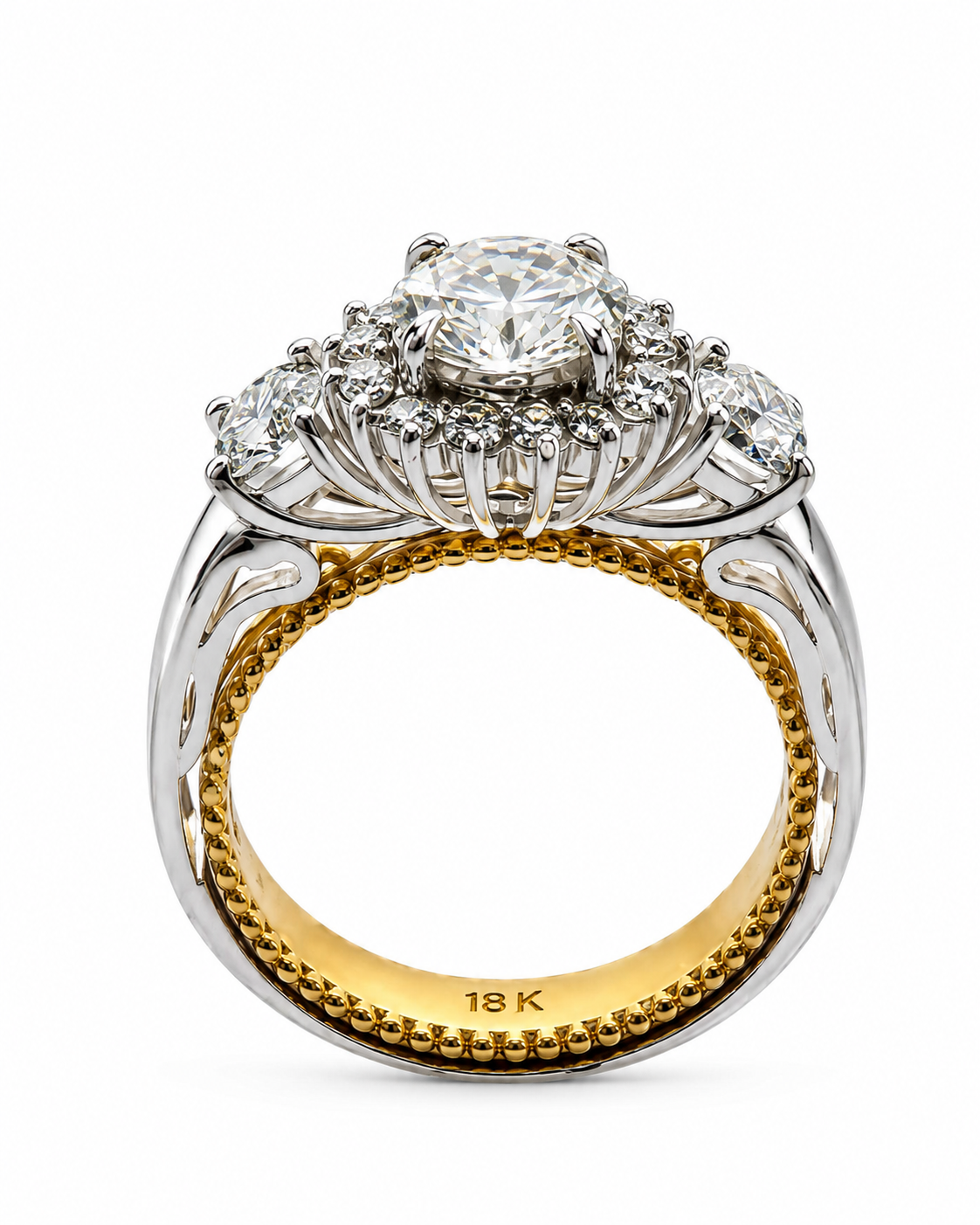 Round Halo Lab Grown Diamond Engagement Ring in Two-Tone Gold