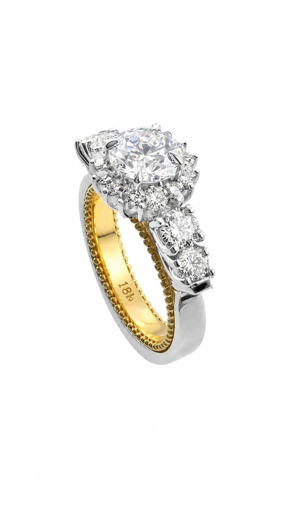 Two-Tone Round Lab-Grown Diamond Halo Engagement Ring