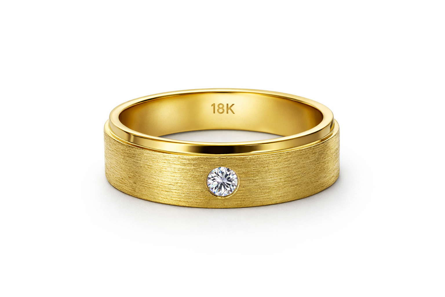 Satin Finish Gold Wedding Band with Diamond Accent